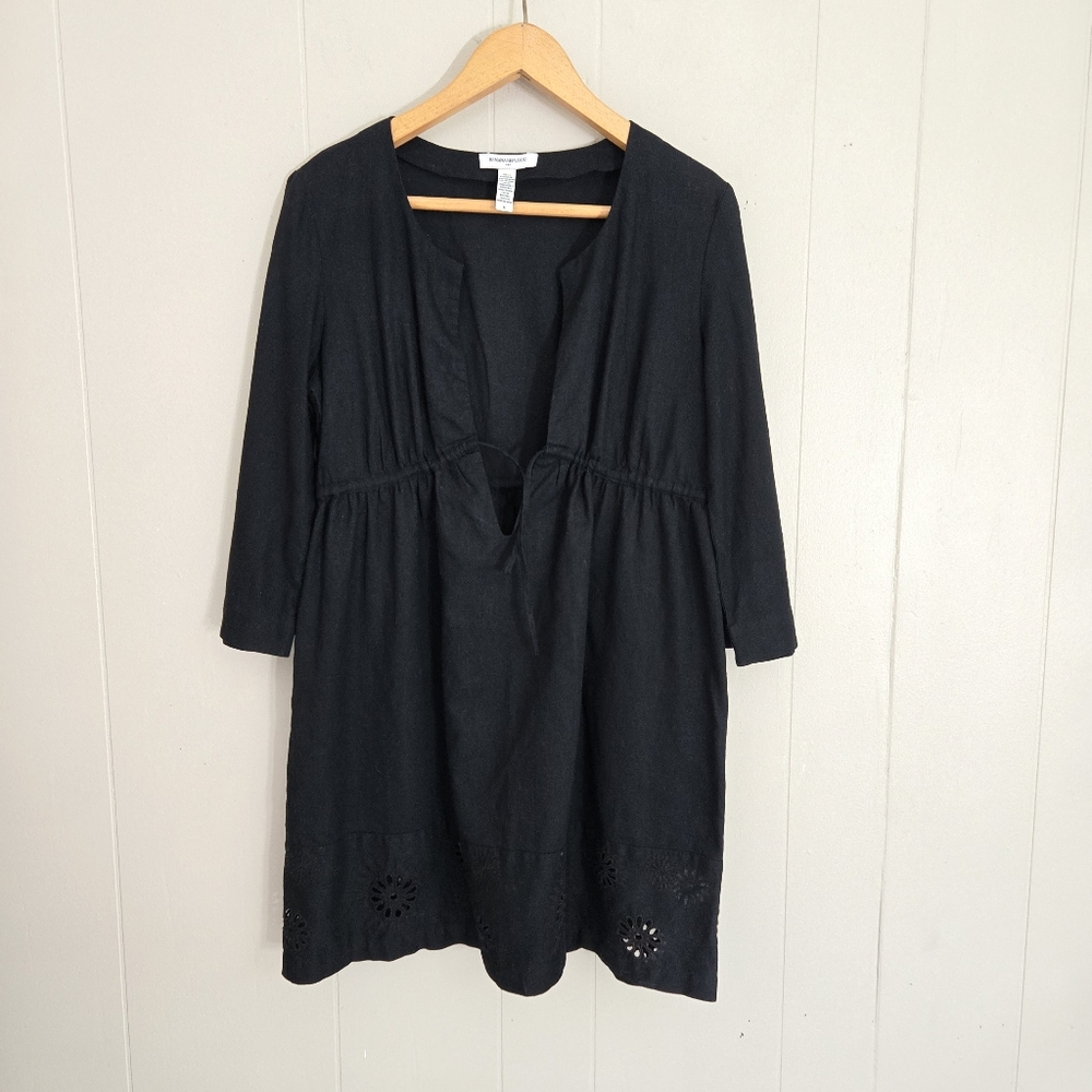 Banana Republic Factory Linen Cotton Blend Swim Coverup Black Eyelet Lace S